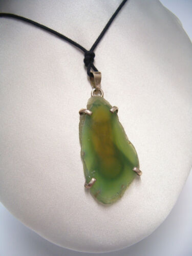 925 SILVER Natural AGATE Green Pendant - Hard Stone Pendant - Picture 1 of 3