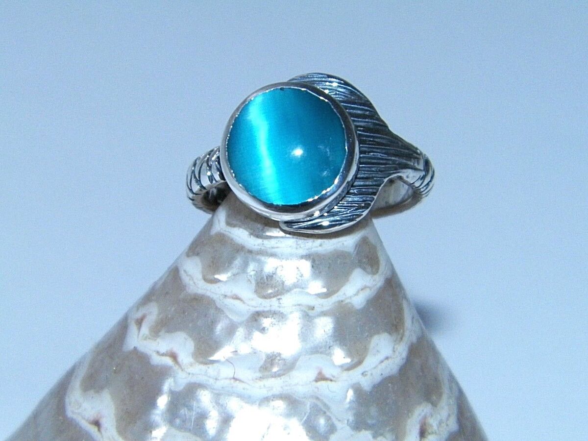 Hand Made H2O Just Add Water Mermaid Tail Ring Dark Blue Cabochon 10mm  925Silver