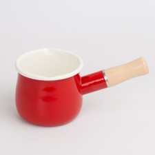 Small Enamel Milk Pan With Wooden Handle Boiling Pot Pan Saucepan Tea Pan