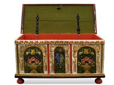 antike Bauerntruhe bemalt Truhe Flachdeckeltruhe