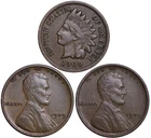 (3 PC. SET) 1909 , 1909 V.D.B. , 1909 Indian and Wheat Cent Penny Lot VF/XF