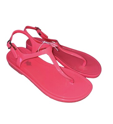 Old Navy T-Strap Jelly Flat Sandals Youth Girls Hot Bright Pink 12 
