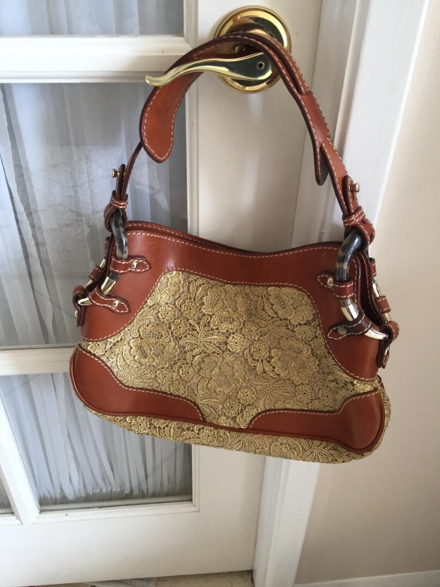 Valentino Garavani tan leather bag with embellished lace gold eBay