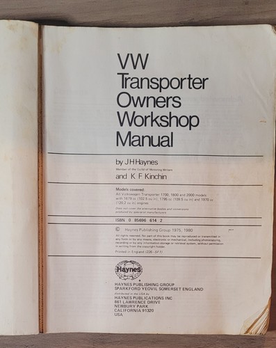 Haynes VW Transporter Owners Workshop Manual 1972 Thru 1979 1700/1800/2000 - Picture 3 of 5