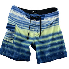 Oakley Men's Size 36 Blue Striped Stretch Beach Swim Board Shorts