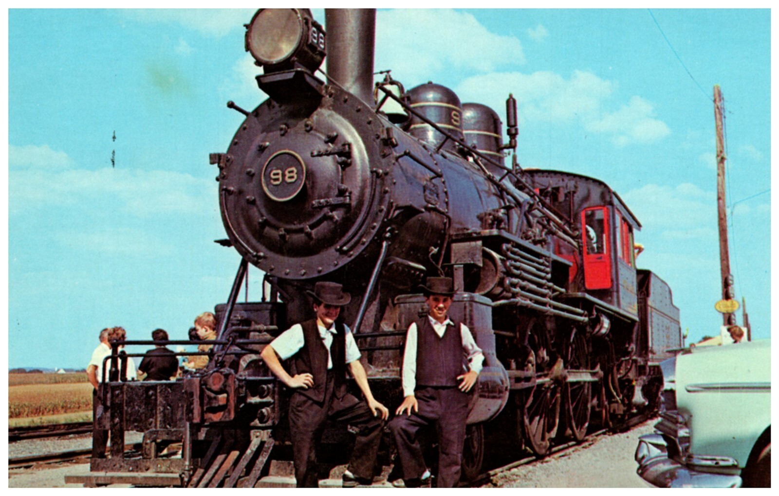 Vintage WOB Postcard of Strasburg Railroad Steam Train #98 with Eisenhower Stamp  -image
