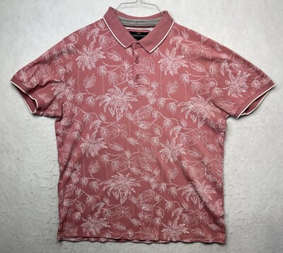 Nickel Iron Men's Knit Golf Polo Shirt L Short Sleeve Pink Flower
