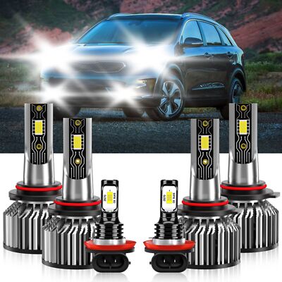 For Kia Niro 2017-2021 6x Combo LED Headlight High/Low Bulb + Fog Lamp 6500K