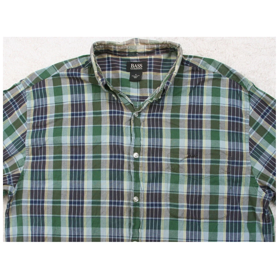 Camisa de Vestir GH Bass & Co. Verde Azul Amarillo A Cuadros Manga Larga Bolsillo Medio 1292 Foto 2 de 4