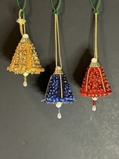 Vintage Set Of 3 Christmas Bead Sequin Push Pin Bell Ornaments