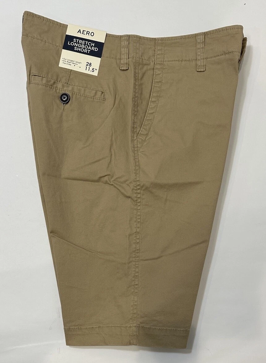 Aeropostale Shorts Mens Size 28 Solid Tan Stretch Longboard Casual Pockets