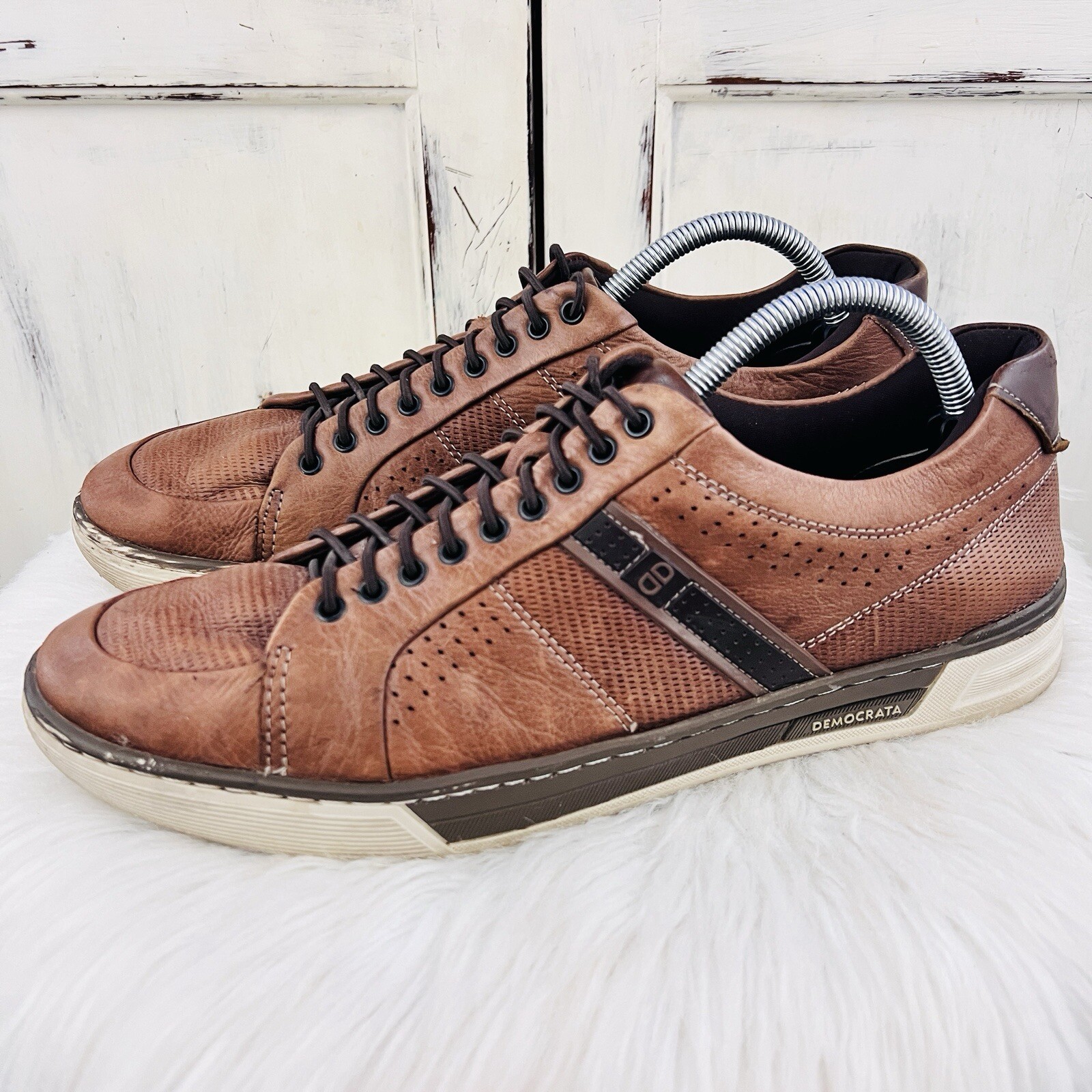 SAOLA Scarpe casual ammortizzate Democrata misto denim pelle marrone suola gomma ~ uomo 10