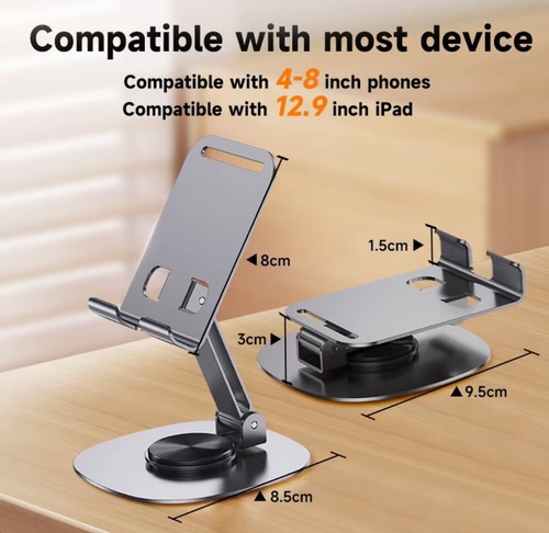 Phone and Tablet Stand, Adjustable Swivel Holder with 360 Rotating Base - Purple - Picture 5 of 5