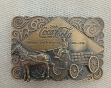Vintage 1976 Coca-Cola 75th Anniversary Brass Belt Buckle W Bottle Opener