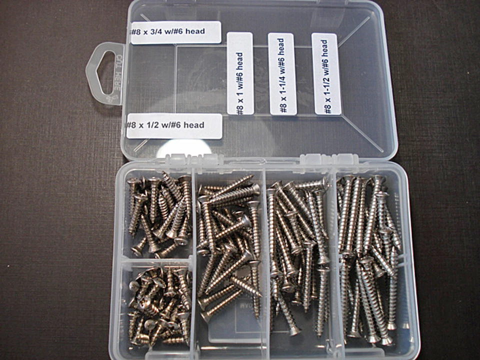 125 piezas GM #8 con #6 Phillips cabeza ovalada acero inoxidable decoración moldura tornillos surtido Foto 2 de 4