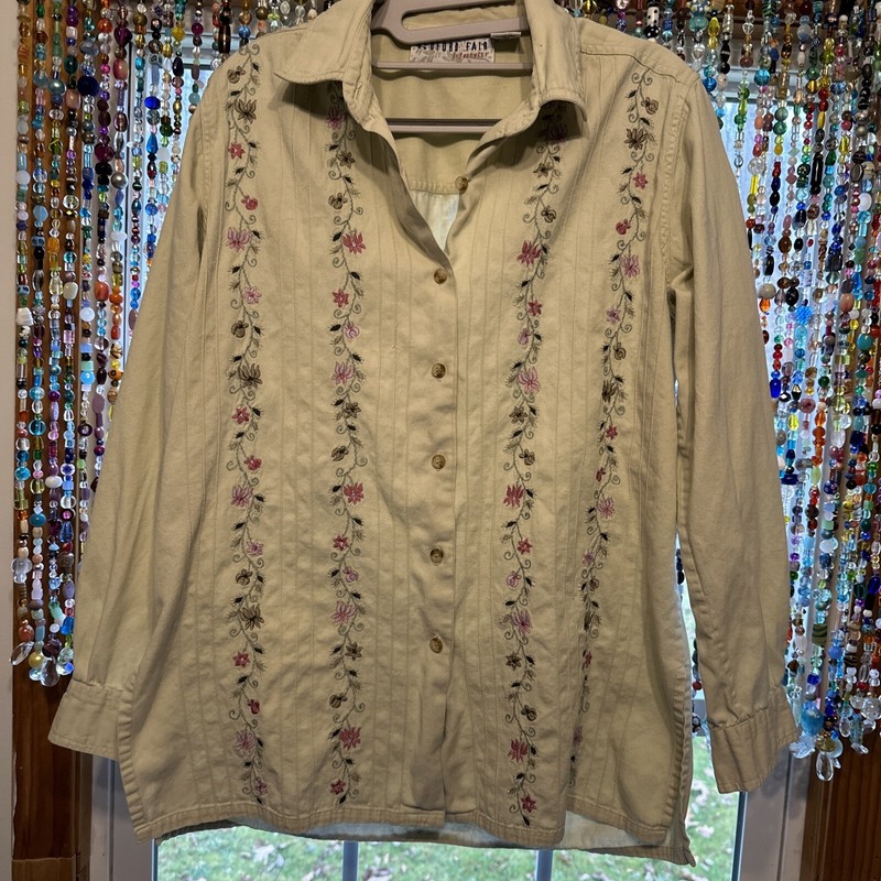 Bedford Fair Lifestyles Shirt Top Womens Size Small Floral Embroidered