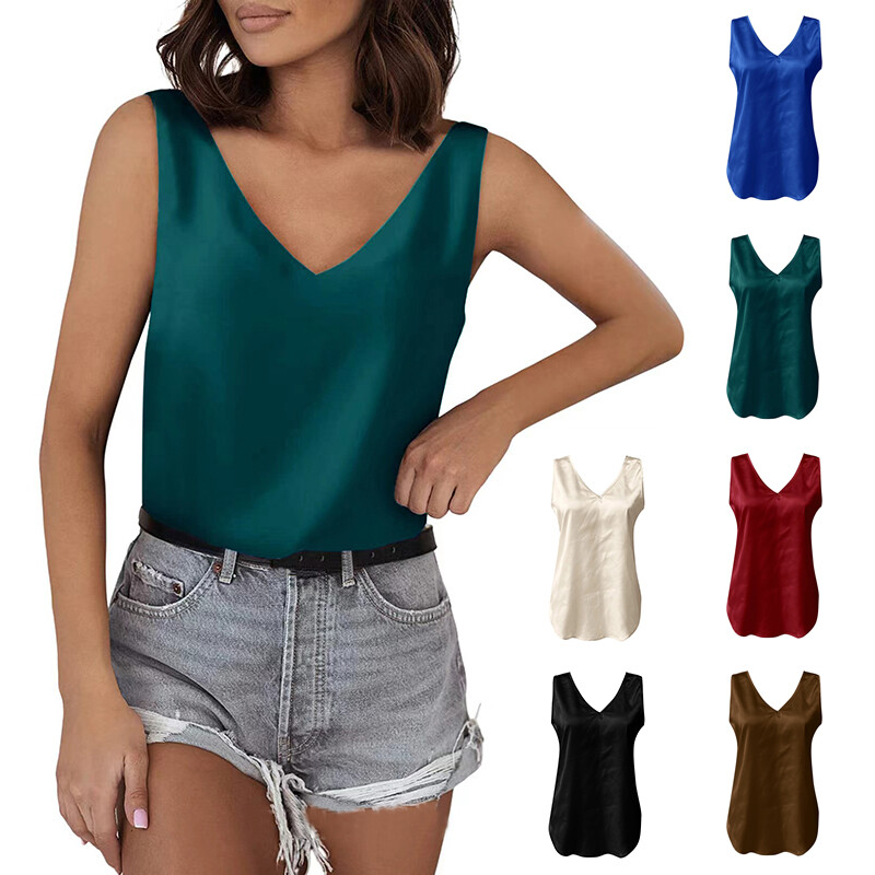 2025 Canotta Donna Estiva,Sexy Estivo Canotta Casual Senza Maniche Elegante In Chiffon Top Donna In Raso Basic Aderente Sottogiacca Leggero Basic Camicette Donna : Amazon.it: Moda
