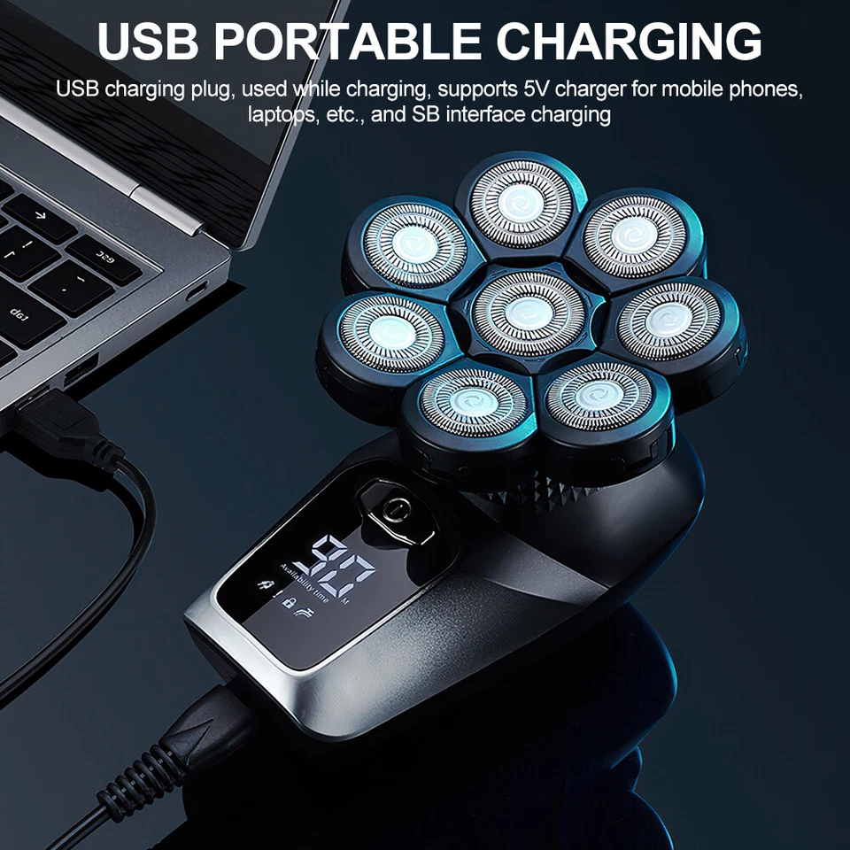 8D Baldes Head Shaver Razor Smooth Skull 6-in-1 Cordless Men Hair Remover Kit