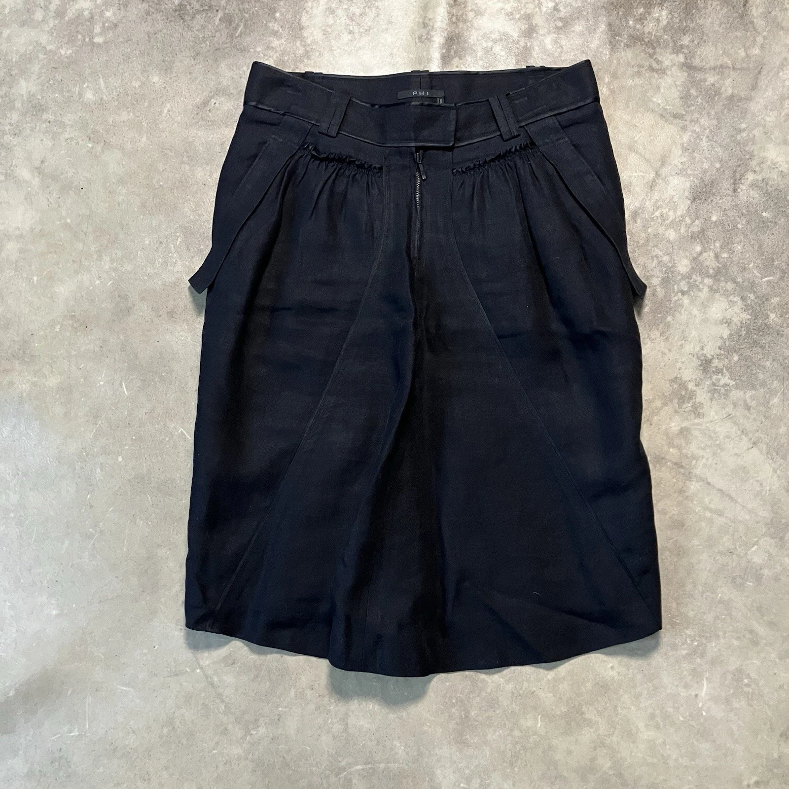 PHI Skirt Womens Size 6/42 Black Linen A Line Zip Front Pockets USA