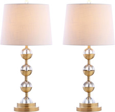Modern 27.5" Crystal LED Table Lamp Set of 2 with White Linen Shade