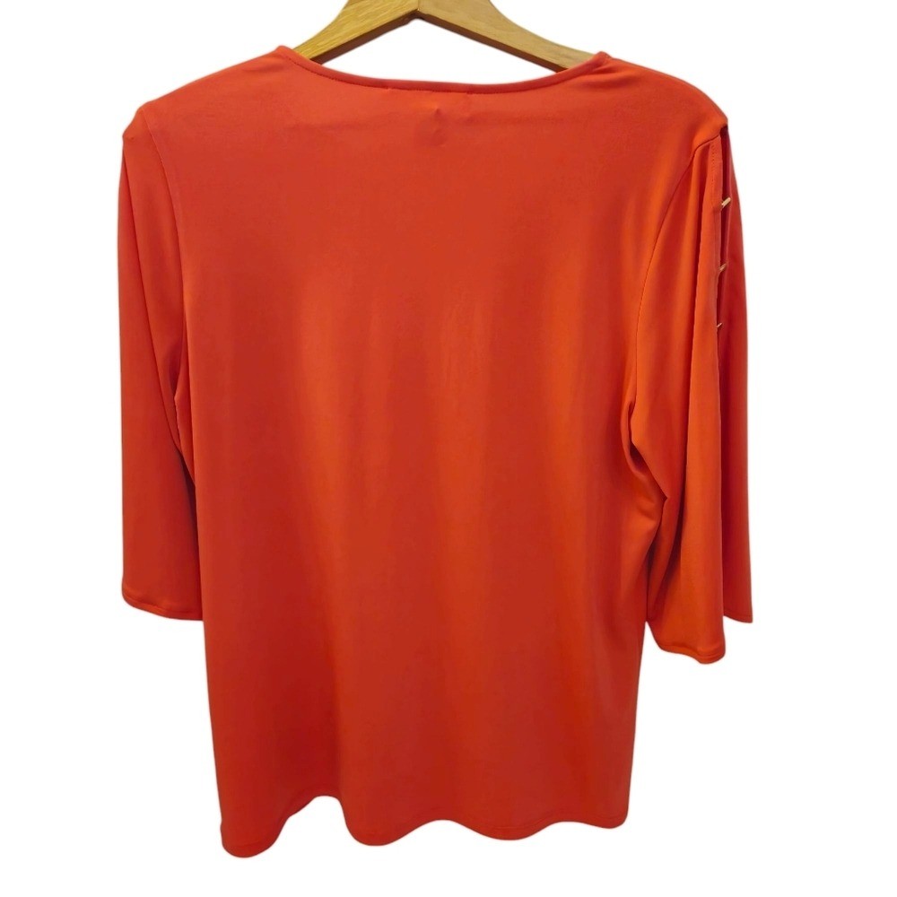 MICHAEL KORS V neck Flowy Top Coral Beaded Split Sleeve Blouse Size Medium