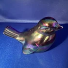 Fenton Glass Bird Sparrow Figurine Amethyst Carnival Hand Painted Floral -Signed