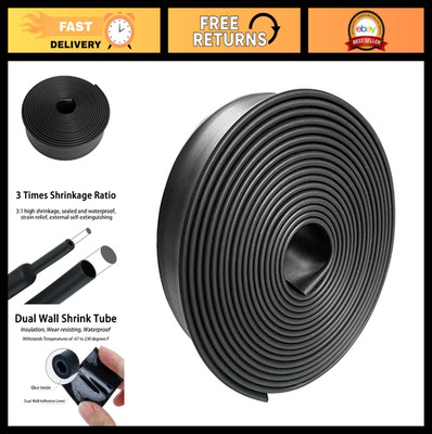 3:1 Heat Shrink Tubing Roll - Adhesive Lined, Dual Wall, Waterproof, 30ft Black