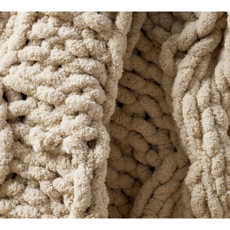 Pottery Barn плюшевый колоссальный ручной вязки плед - неглазурованный кремовый цвет - 44 x 56 - новый с Ярлыками - Изображение 2 из 3