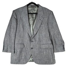 Vtg Stafford Blazer 42R Mens Sport Coat Gray Houndstooth Glen Plaid USA Academia