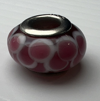 925 Sterling Silver Retro Slide Bubble Bead Murano Glass White Mauve Pink Flower