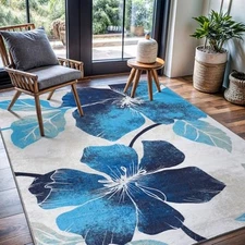  Solana Modern Floral 5x7 Area Rugs Non-Skid (Non-Slip) Rubber Backing Blue - 