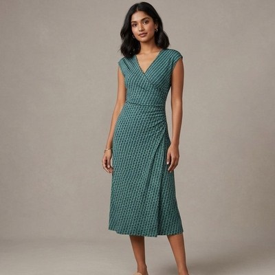 Diane Von Furstenberg Teal Geometric Midi Dress Size 2