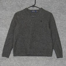 Polo Ralph Lauren V-Neck Sweater Kids L Gray Wool Cashmere Blend Pullover