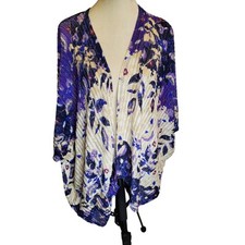 Chico's Wheat Floral Open KIMONO sz Large/XL