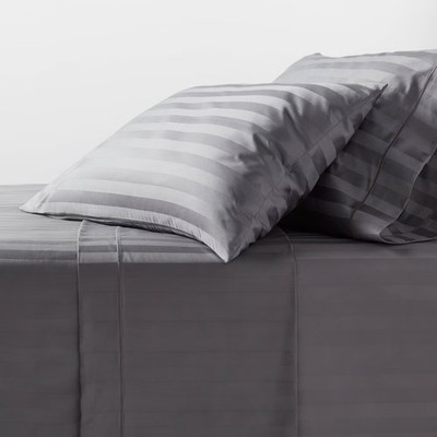 Full 800 Thread Count Hotel Collection Sheet Set Damask Dark Gray Hem