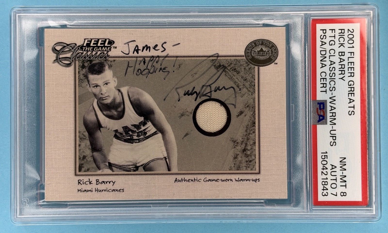 Rick Barry 2001 Fleer Greats Autograph FTG Classics Warm UPS PSA Cert 8 DNA 7 view 1
