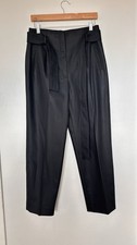 Sandro Paris Black Pinstripe Wool Trousers Satin Effect Size IT 38
