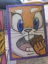 Cartoon easter bunny Eating peanut butter cup ACEO Hand-Drawn Illustration Art 