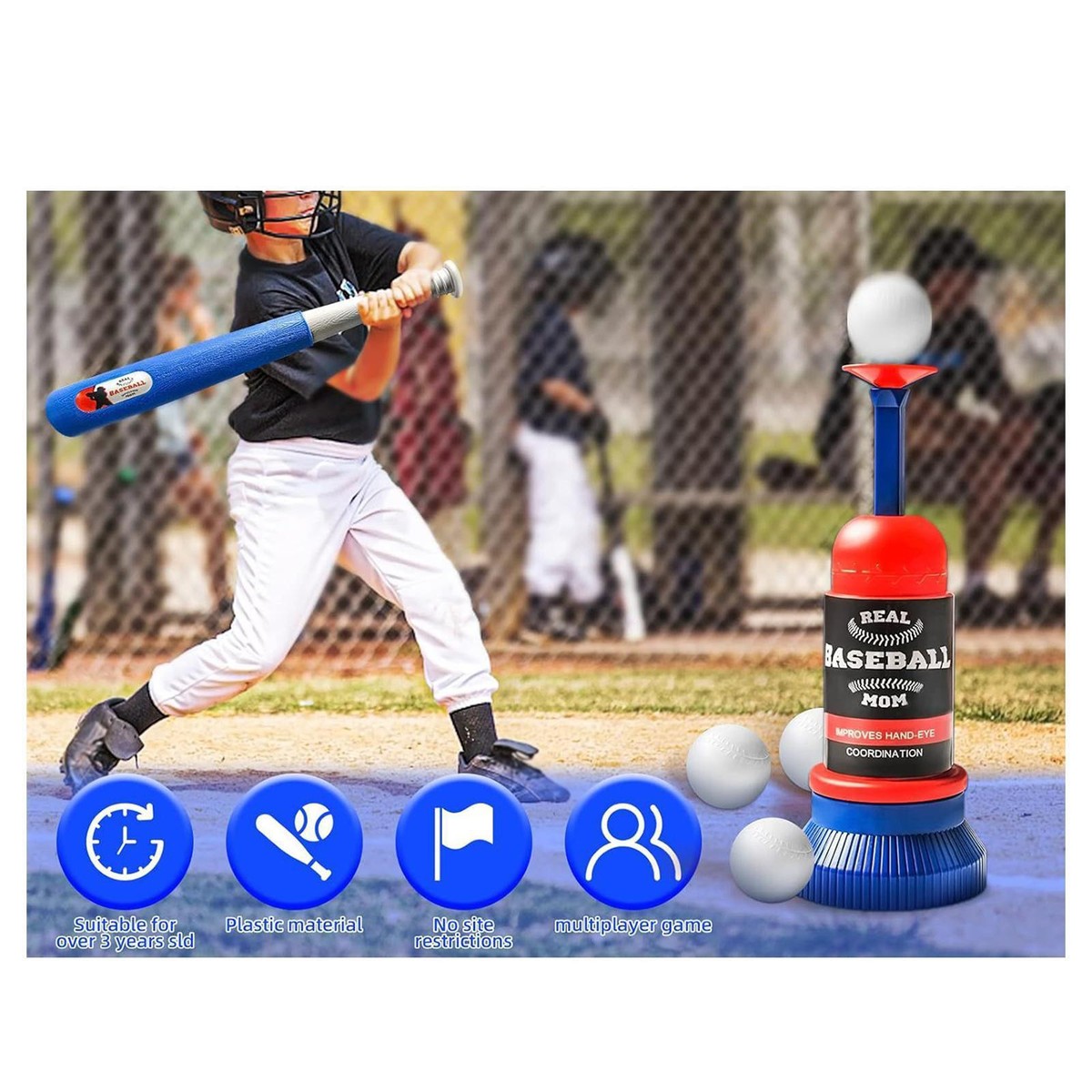 Next Level Cvc Crew Tee Ball Set For Toddlers 3-5 - Adjustable Baseball Bat  With 8 Balls Adjustable Tball Stand, image size:1200x1200
