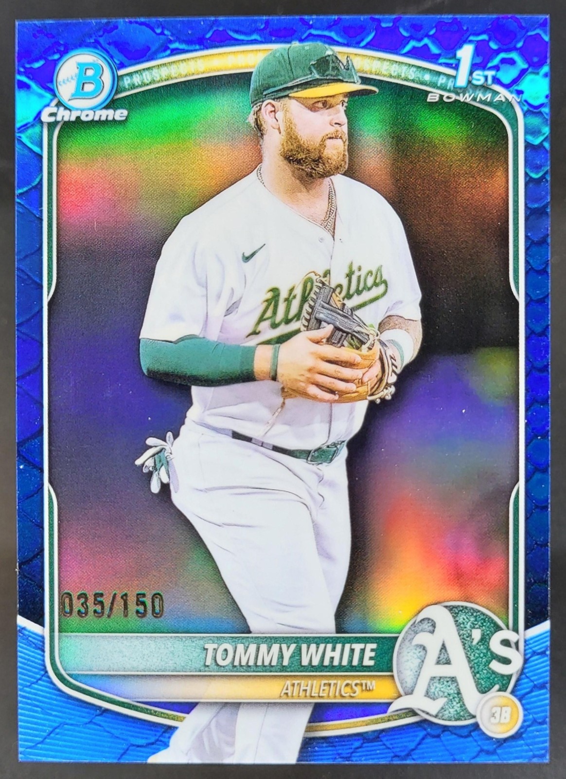 2025 Bowman Chrome Tommy White Reptilian Blue Refractor /150 1st Athletics MS2