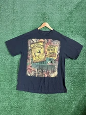 Vintage Y2K Mossy Oak Deer Graphic T Shirt Size 2XL Black Faded Grunge