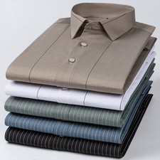 Men Formal Shirts Long Sleeves Business Bamboo Office Non Iron Casual Dress Tops