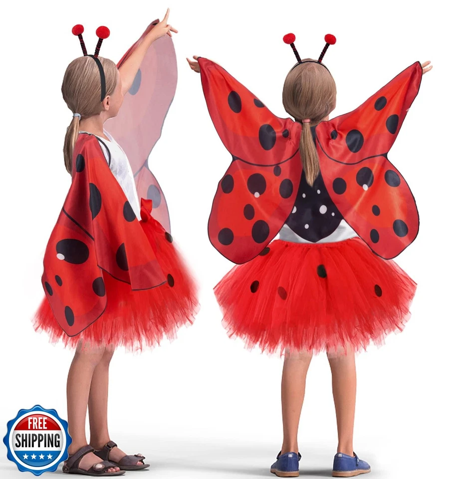 Creatoy Girls Ladybug Costume with Lady bug toddler dress tutu and Bug Headba Foto 2 de 4