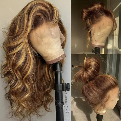 20 Zoll Balayage Braun Blond Highlight Full Lace 100 % Echthaar Perücken