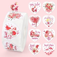 1000Pcs Watercolor Valentine's Day Stickers Pink Heart Shape Roll of Sticker Bul