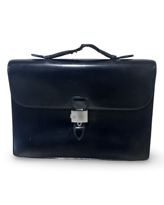 DUNHILL BLACK CALFSKIN LEATHER DOCUMENT CASE BRIEFCASE BAG 100% GENUINE ~$1550