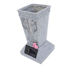 .Solar Cemetery Grave Vase Resin Gravestone Vase With LED Ground Stake
