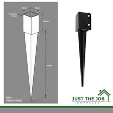 Heavy Duty Fence Post Spike Black Powder Coated 50x450mm or 75x600mm Support