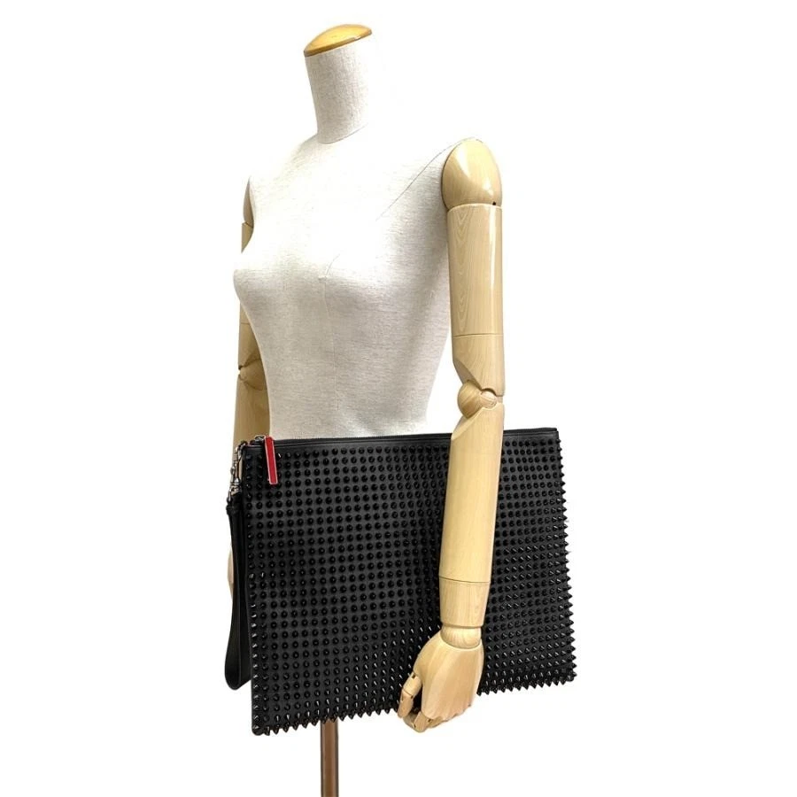 Christian Louboutin — Christian Louboutin Auth Studs Clutch Bag Handbag Leather Second Bag Black Zip