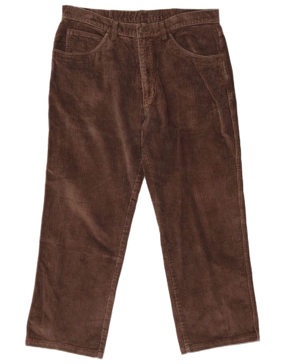 CROWN Mens Straight Corduroy Trousers IT 54 2XL W36 L27 Brown